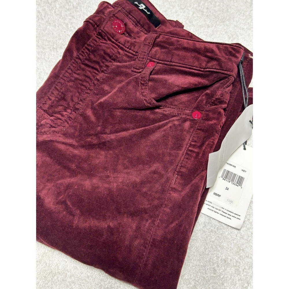 7 For All Mankind Pants Womens Flared Maroon Velvet Retro Luxe Chic Stretch S 26